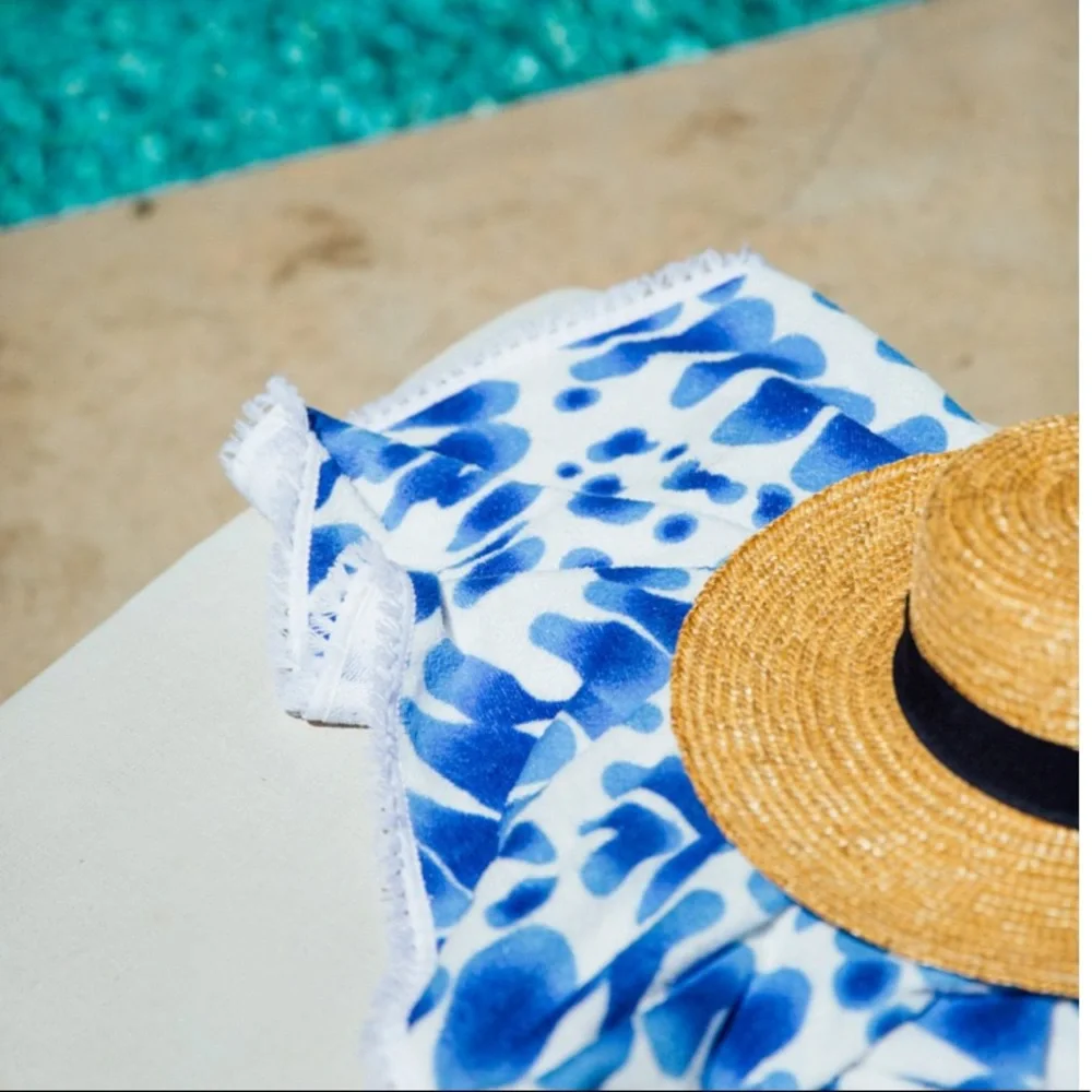 New Enchante Home Indigo Blue Tie-Dye Round Turkish Beach Towel